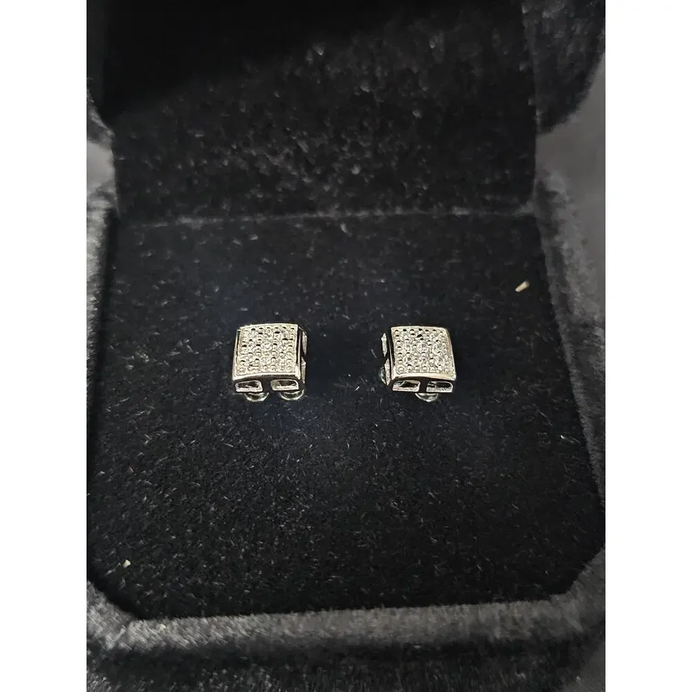 .925 sterling silver 6mm Square Pavé Cubic Zirconia Earrings